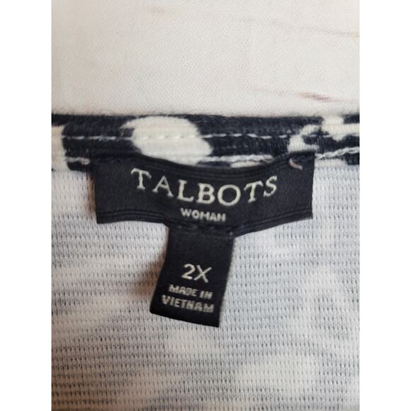 Talbots Black White Floral Boat Neck Textured Bold 3/4 Sleeves Top Women's Sz 2X - Picture 2 of 9